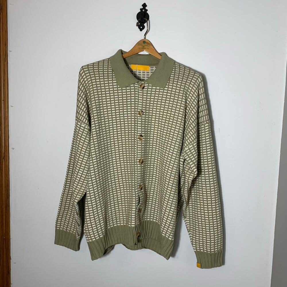 NWT! Mens Yellow Label Co. Olive Green Chunky Knit Button Front Sweater Size XL